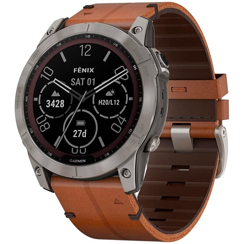 Смарт-годинник Garmin Fenix 7X Sapphire Solar Edition Titanium with Chestnut Leather Band (010-02541-19) - придбати в Дніпрі, Україні: ціна, характеристики | інтернет-магазин TOUCH