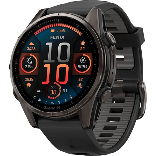 Смарт-часы Garmin Fenix 8 AMOLED Sapphire 43mm Carbon Gray DLC Titanium with Black/Pebble Gray Silicone Band (010-02903-21)