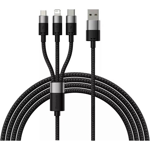 Кабель Baseus StarSpeed 1-for-3 Data Cable USB-A to M + L + C 1.2m Black (CAXS000001)