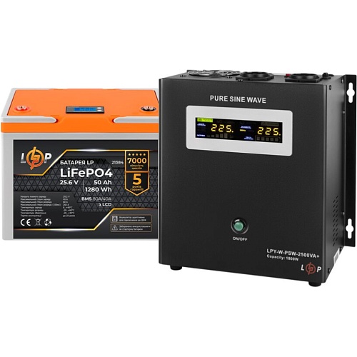 Источник бесперебойного питания (ИБП) LogicPower LPY-W-PSW-2500VA + LiFePO4 25.6V - 50Ah BMS 80A/40A LCD (23816)