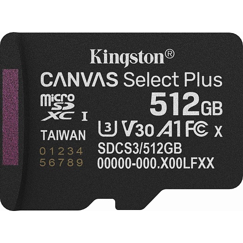Карта пам'яті Kingston microSDXC Canvas Select Plus 512GB Class 10 UHS-I U3 А1 V30 (SDCS3/512GBSP) - придбати в Дніпрі, Україні: ціна, характеристики | інтернет-магазин TOUCH