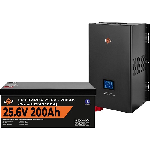 Источник бесперебойного питания (ИБП) LogicPower LPE-W-PSW-3600VA + LiFePO4 батарея 25.6V - 200Ah Smart BMS BT (20490)