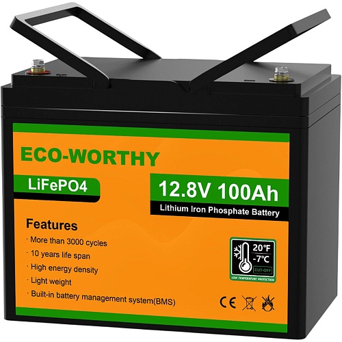 Аккумулятор Eco-Worthy LiFePO4 12V (12.8V/100Ah/1280Wh) (Eco-Worthy-12100bt)