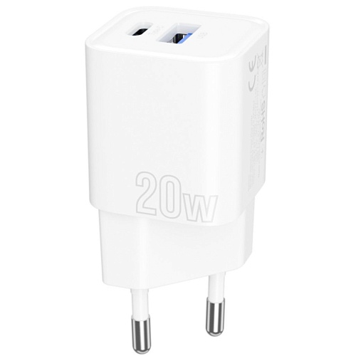 Сетевое зарядное устройство Proove Silicone Power Plus 20W USB-C/USB-A White (WCSP2011002)