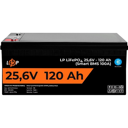 Аккумулятор LogicPower LiFePO4 Smart BT 24V (25.6V/120Ah/3072Wh) (Smart BMS 100А) (22424)
