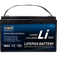 Аккумулятор Codi Energy LiFePO4 12V (12V/120Ah/1440Wh) (BMS 100A/100A) Аккумулятор Codi Energy LiFePO4 12V (12V/120Ah/1440Wh) (BMS 100A/100A)