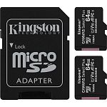 Карта памяти Kingston microSDXC 64GB Canvas Select Plus Class 10 UHS-1 А1 2 шт + SD адаптер (SDCS2/64GB-2P1A)