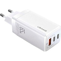 Мережевий зарядний пристрій Usams US-CC110 T33 3 Ports GaN Mini Fast Charger 65W White - придбати в Дніпрі, Україні: ціна, характеристики | інтернет-магазин TOUCH