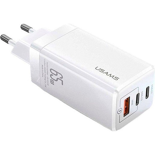 Мережевий зарядний пристрій Usams US-CC110 T33 3 Ports GaN Mini Fast Charger 65W White - придбати в Дніпрі, Україні: ціна, характеристики | інтернет-магазин TOUCH