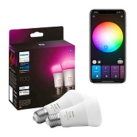 Умная лампочка Philips Hue E27 White and Color 1100лм 75Вт 9W ZigBee, Bluetooth, Apple HomeKit 2шт. (929002468802/2) Умная лампочка Philips Hue E27 White and Color 1100лм 75Вт 9W ZigBee, Bluetooth, Apple HomeKit 2шт. (929002468802/2)