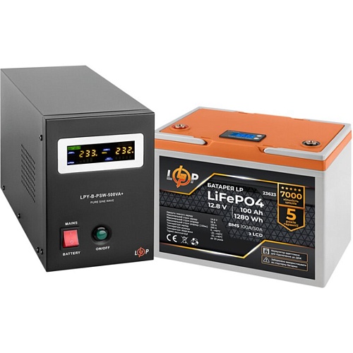 Источник бесперебойного питания (ИБП) LogicPower LPY-B-PSW-500VA + LiFePO4 12.8V - 100Ah BMS 100A/50A LCD (24157)