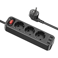 Сетевой фильтр Hoco NS2 3-position Extension Cord Socket + 3 USB Black (765161)