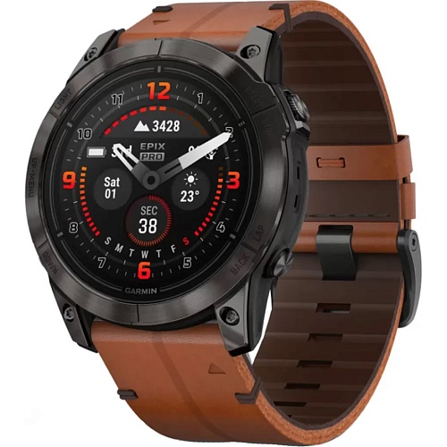 Смарт-годинник Garmin Epix Pro (Gen 2) Sapphire Edition 51mm Carbon Grey DLC Titanium with Chestnut Leather Band (010-02804-30/31) - придбати в Дніпрі, Україні: ціна, характеристики | інтернет-магазин TOUCH