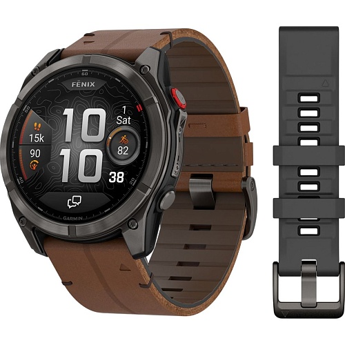 Смарт-часы Garmin Fenix 8 Pro AMOLED Sapphire 51mm Carbon Gray DLC Titanium with Chestnut Leather Band (010-03199-40)
