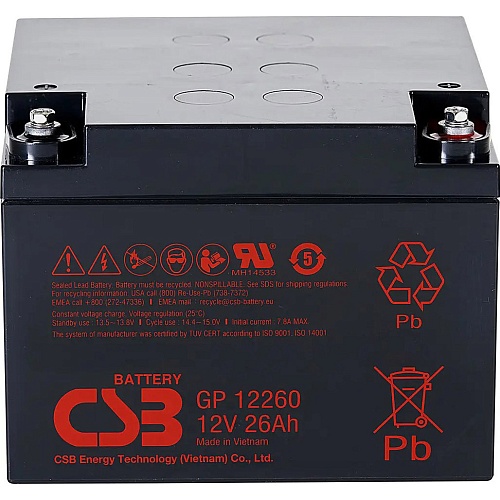 Аккумулятор CSB AGM 12V (12V/26Ah/312Wh) (GP12260)
