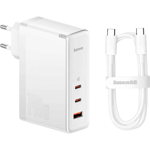 Сетевое зарядное устройство Baseus GaN5 Pro Fast Charger 2C+U 140W White + Cable USB-C (CCGP100202)