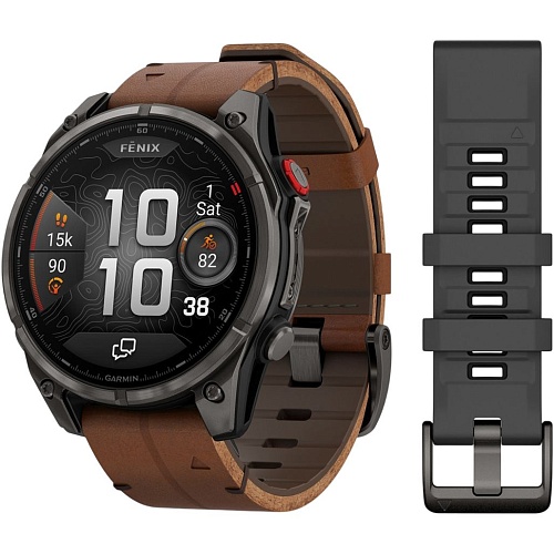 Смарт-часы Garmin Fenix 8 Pro AMOLED Sapphire 47mm Carbon Gray DLC Titanium with Chestnut Leather Band (010-03198-40)