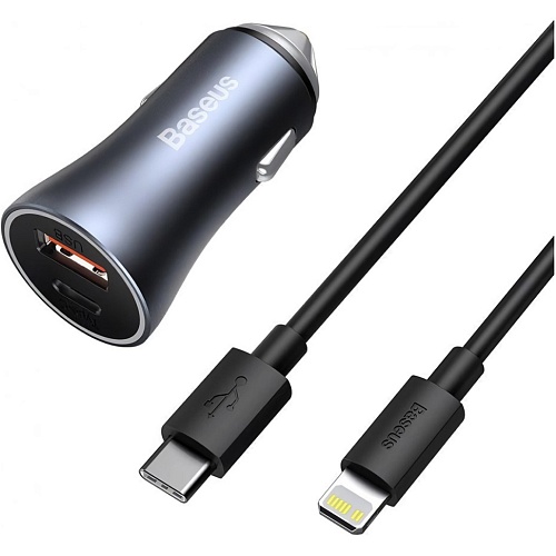 Автомобільний зарядний пристрій Baseus Golden Contactor Pro 40W USB-A/USB-C + cable USB-C to Lightning Dark Gray (TZCCJD-B0G) - придбати в Дніпрі, Україні: ціна, характеристики | інтернет-магазин TOUCH