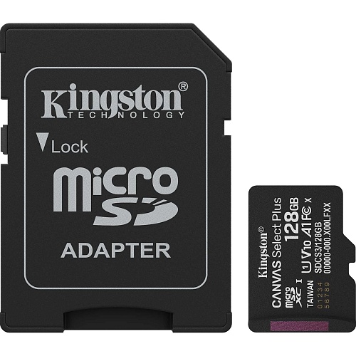 Карта пам'яті Kingston microSDXC Canvas Select Plus 128GB Class 10 UHS-1 А1 + SD адаптер (SDCS3/128GB) - придбати в Дніпрі, Україні: ціна, характеристики | інтернет-магазин TOUCH