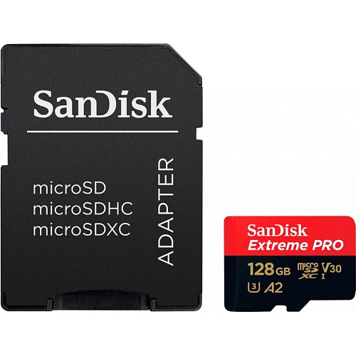 Карта памяти SanDisk microSDXC 128GB UHS-I Extreme Pro U3 V30 A2 + SD Adapter (SDSQXCD-128G-GN6MA)