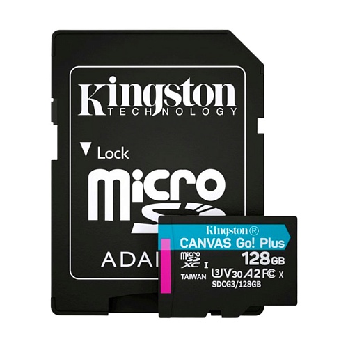 Карта памяти KINGSTON microSDXC Canvas Go Plus 128Gb Class 10 UHS-3 (R-170MB/s) + SD адаптер (SDCG3/128GB)