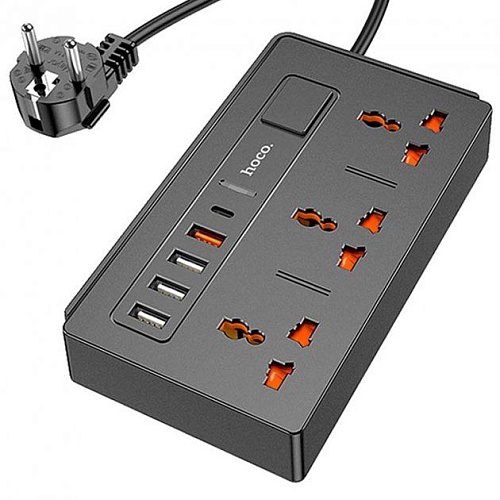 Сетевой фильтр Hoco DC15 4USB/1Type-C/3xSocket Black