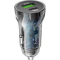 Автомобильное зарядное устройство Hoco Z47A Transparent Discovery PD30W + QC3.0 Black