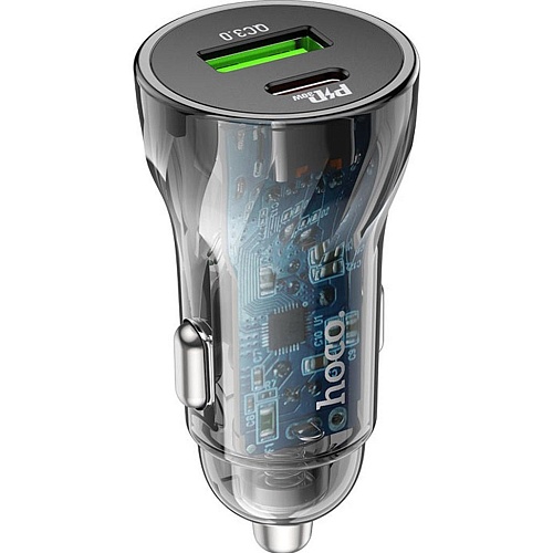 Автомобильное зарядное устройство Hoco Z47A Transparent Discovery PD30W + QC3.0 Black