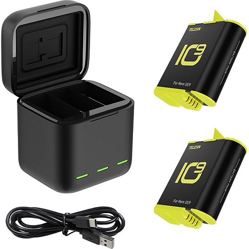 Зарядное устройство Telesin 3 Slots Battery Charger + 2 акумулятори для HERO 9/10/11 (GP-BNC-901)