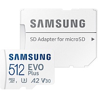 Карта памяти Samsung microSDXC EVO Plus 512GB Class 10 UHS-I U3 V30 A2 + SD Adapter (MB-MC512SA/EU)