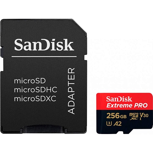 Карта памяти SanDisk microSDXC 256GB UHS-I Extreme Pro U3 V30 A2 + SD Adapter (SDSQXCD-256G-GN6MA)