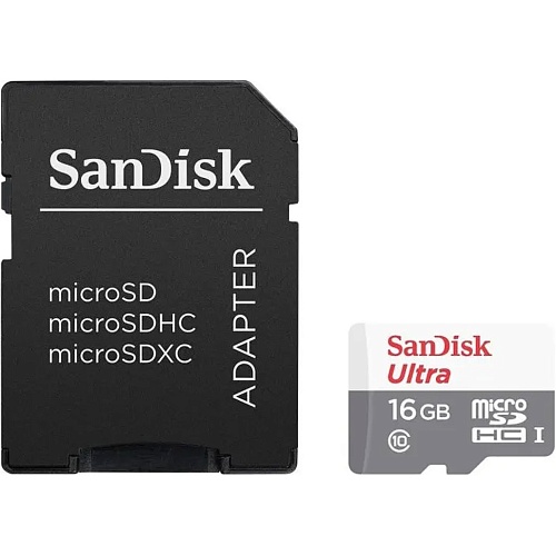 Карта памяти SanDisk microSDHC 16GB UHS-I Ultra A1 + SD Adapter (SDSQUNS-016G-GN3MA)
