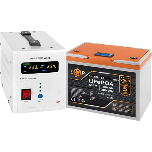 Джерело безперебійного живлення (ДБЖ) LogicPower LPY-PSW-800VA + LiFePO4 12.8V - 100Ah BMS 100A/50A LCD (24160) - придбати в Дніпрі, Україні: ціна, характеристики | інтернет-магазин TOUCH