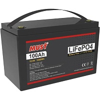 Аккумулятор Must LiFePO4 12V (12,8V/100Ah/1280Wh) (LP15-12100) Аккумулятор Must LiFePO4 12V (12,8V/100Ah/1280Wh) (LP15-12100)