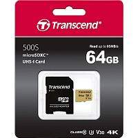 Карта пам'яті Transcend microSDXC 500S 64GB UHS-I U3 Class 10 + SD-adapter (TS64GUSD500S) - придбати в Дніпрі, Україні: ціна, характеристики | інтернет-магазин TOUCH