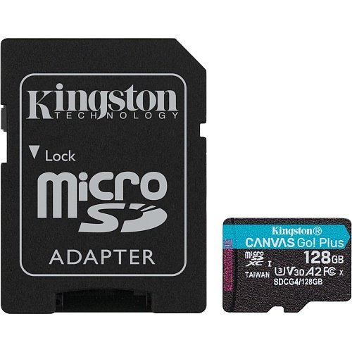 Карта пам'яті Kingston microSDXC Canvas Go! Plus 128GB Class 10 UHS-I U3 V30 A2 + SD adapter (SDCG4/128GB) - придбати в Дніпрі, Україні: ціна, характеристики | інтернет-магазин TOUCH