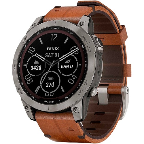 Смарт-часы Garmin Fenix 7 Sapphire Solar Edition Titanium with Chestnut Leather Band (010-02540-31)