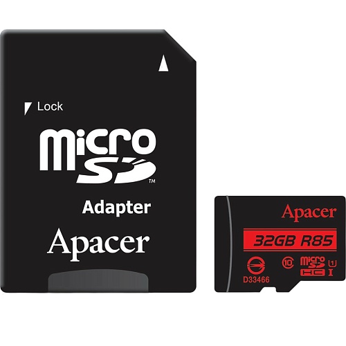 Карта памяти Apacer microSDHC 32Gb Class 10 UHS-I/U1 R85 + SD adapter (AP32GMCSH10U5-R)