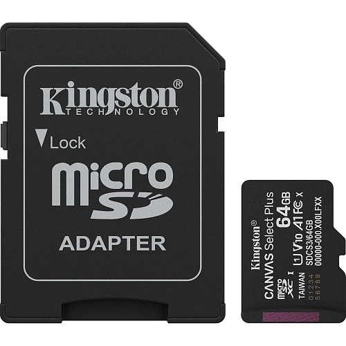 Карта памяти Kingston microSDXC Canvas Select Plus 64GB Class 10 UHS-1 А1 + SD адаптер (SDCS3/64GB)