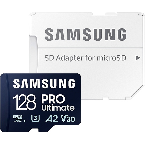Карта памяти Samsung microSDXC PRO Ultimate 128GB Class 10 UHS-I U3 V30 A2 + SD Adapter (MB-MY128SA/WW)