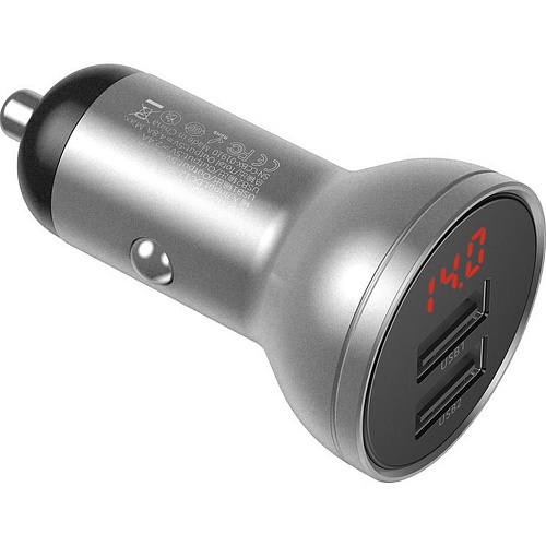 Автомобильное зарядное устройство Baseus Digital Display Dual USB Car Charger Silver (CCBX-0S) 