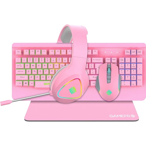 Комплект (клавиатура + мышь + наушники + коврик) GamePro GS1863 Pink 