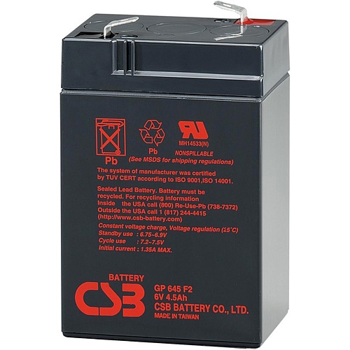 Аккумулятор CSB AGM 6V (6V/4.5Ah/27Wh) (GP645)