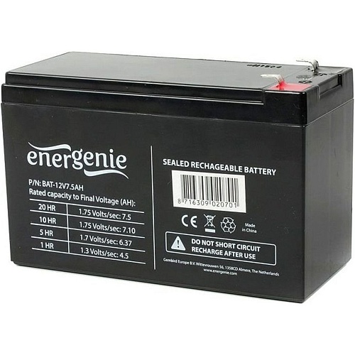 Акумулятор EnerGenie AGM 12V (12V/7.5Ah/90Wh) (BAT-12V7.5AH) - придбати в Дніпрі, Україні: ціна, характеристики | інтернет-магазин TOUCH
