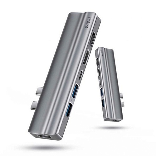 USB-хаб WiWU Adapter T9 для Apple MacBook PRO (Type-C / 2*USB 2.0 / 2*USB 3.0 / HDMI / Type-C PD / SD TF) Gray - придбати в Дніпрі, Україні: ціна, характеристики | інтернет-магазин TOUCH