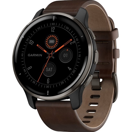 Смарт-часы Garmin Venu 2 Plus Slate Stainless Steel Bezel with Slate Case and Brown Leather Band (010-02496-15)