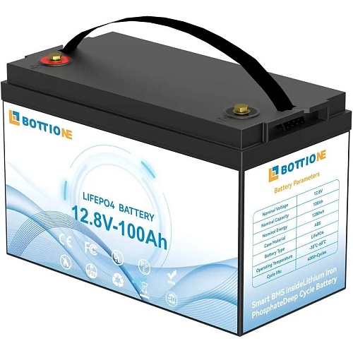 Аккумулятор Bottione LiFePO4 12V (12.8V/100Ah/1280Wh) (BO-12-100) Аккумулятор Bottione LiFePO4 12V (12.8V/100Ah/1280Wh) (BO-12-100)