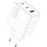 Сетевое зарядное устройство Proove Speed Surge Gan 65W USB-A + 2 х USB-C White (WCSS60120002)
