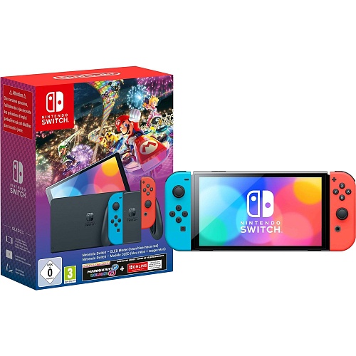 Портативная игровая консоль Nintendo Switch OLED with Neon Blue and Neon Red Joy-Con + Mario Kart 8 Deluxe Портативная игровая консоль Nintendo Switch OLED with Neon Blue and Neon Red Joy-Con + Mario Kart 8 Deluxe