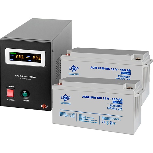 Источник бесперебойного питания (ИБП) LogicPower LPY-B-PSW-1500VA + АКБ LPM-MG 12V - 2 x 150Ah (19809)